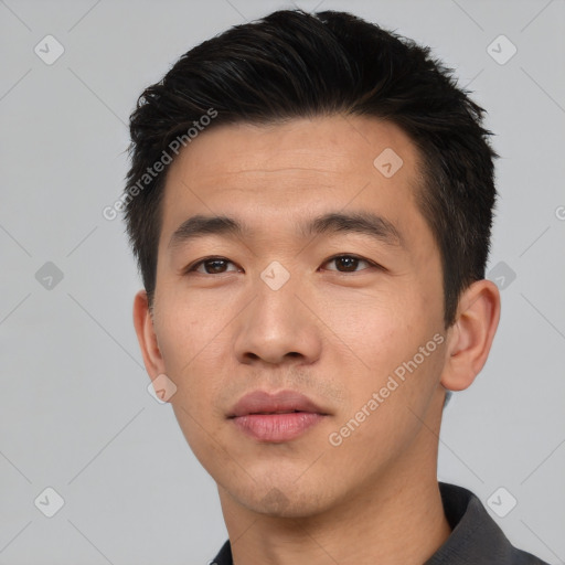 Neutral asian young-adult male with short  black hair and brown eyes