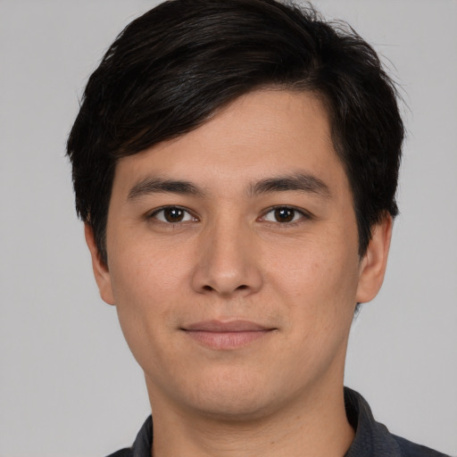 Neutral white young-adult male with short  black hair and brown eyes
