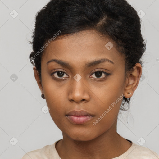 Neutral black young-adult female with short  brown hair and brown eyes