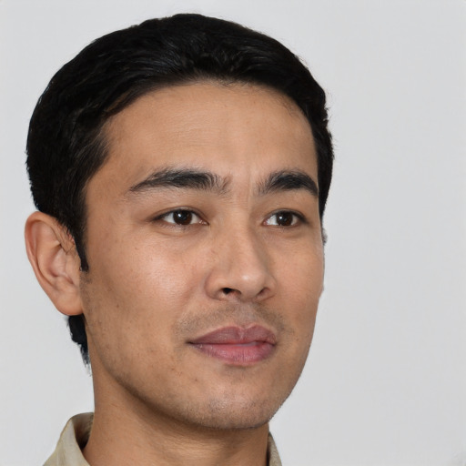 Neutral white young-adult male with short  black hair and brown eyes