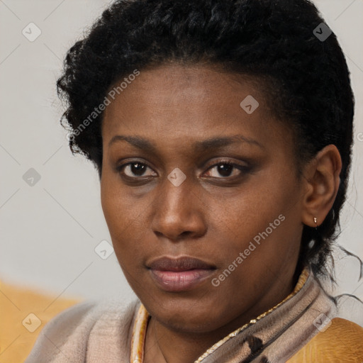 Neutral black young-adult female with short  brown hair and brown eyes