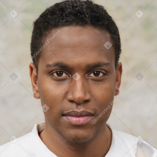 Neutral black young-adult male with short  brown hair and brown eyes