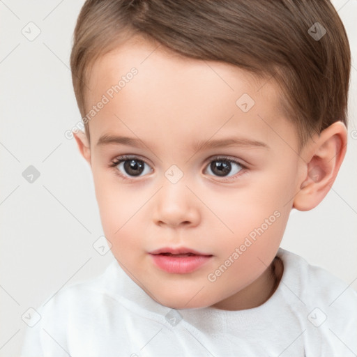 Neutral white child female with short  brown hair and brown eyes