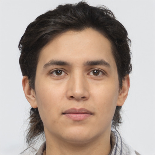 Neutral asian young-adult male with medium  brown hair and brown eyes