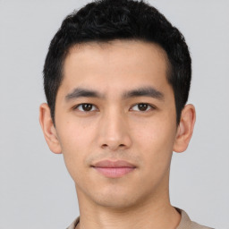 Neutral asian young-adult male with short  black hair and brown eyes