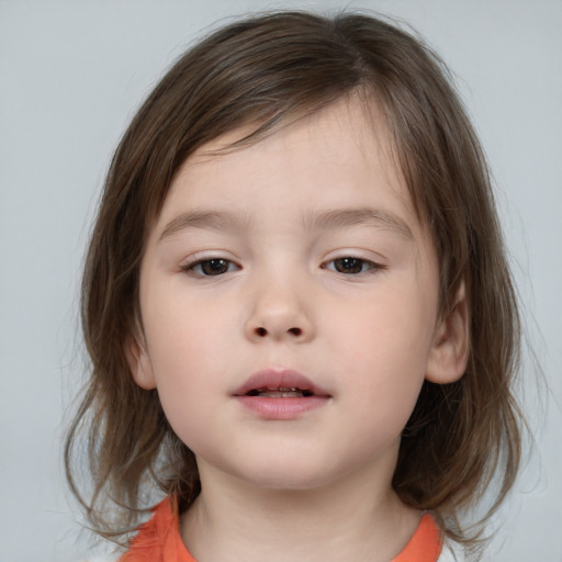 Neutral white child female with medium  brown hair and brown eyes