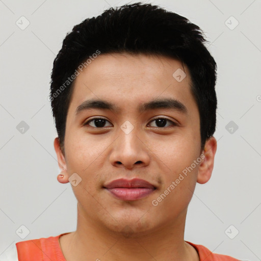 Neutral asian young-adult male with short  black hair and brown eyes