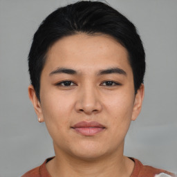 Neutral asian young-adult male with short  black hair and brown eyes