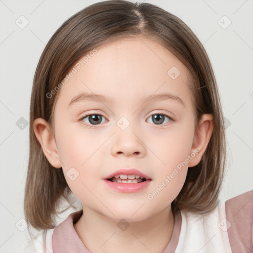 Neutral white child female with medium  brown hair and brown eyes