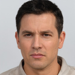 Neutral white adult male with short  brown hair and brown eyes