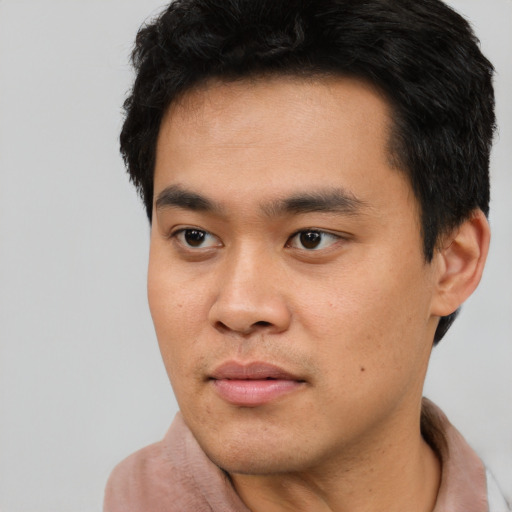 Neutral asian young-adult male with short  black hair and brown eyes