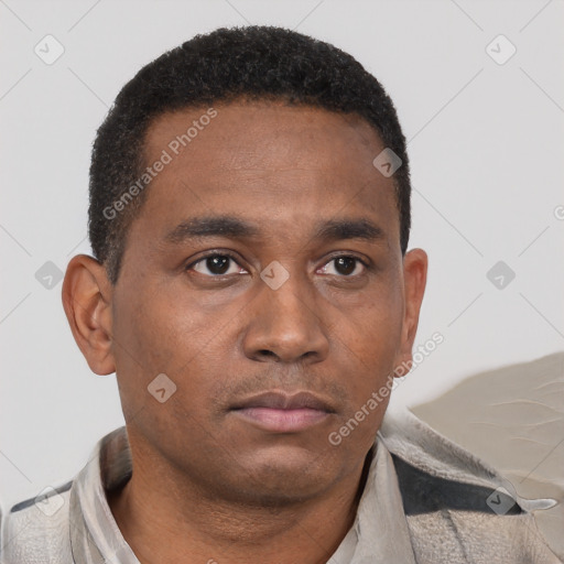 Neutral black young-adult male with short  brown hair and brown eyes