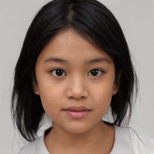Neutral asian child female with medium  black hair and brown eyes