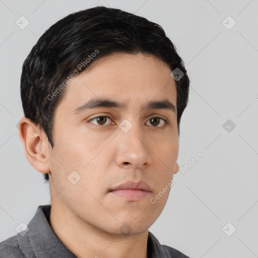 Neutral asian young-adult male with short  black hair and brown eyes