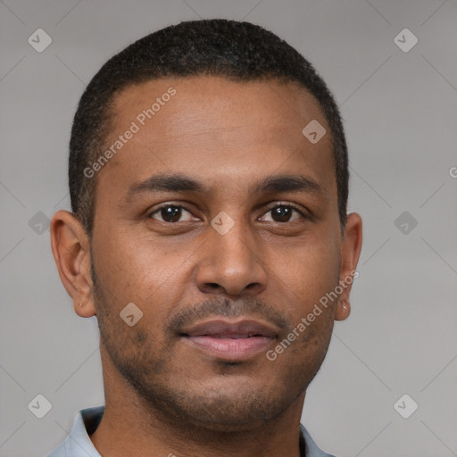 Neutral latino young-adult male with short  brown hair and brown eyes