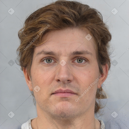 Neutral white adult male with short  brown hair and brown eyes