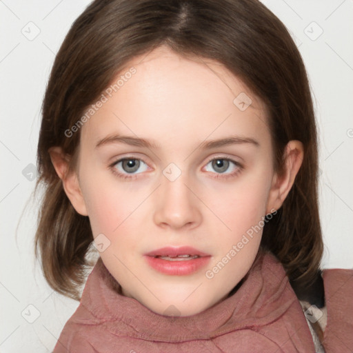 Neutral white child female with medium  brown hair and brown eyes