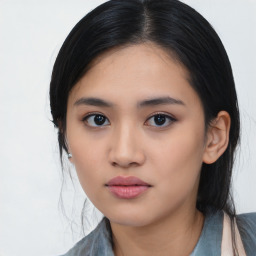 Neutral asian young-adult female with medium  black hair and brown eyes