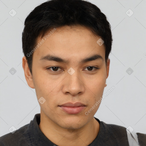 Neutral asian young-adult male with short  brown hair and brown eyes