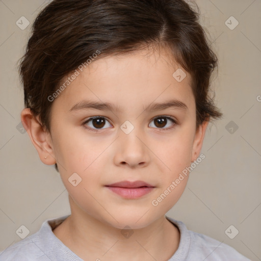 Neutral white child female with short  brown hair and brown eyes