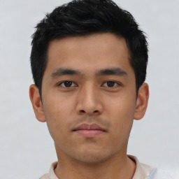 Neutral asian young-adult male with short  black hair and brown eyes