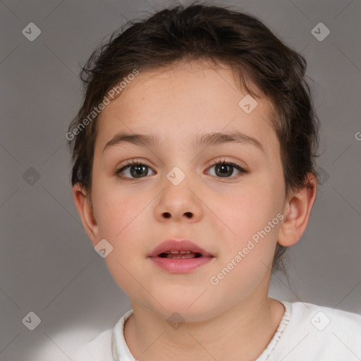 Neutral white child female with short  brown hair and brown eyes