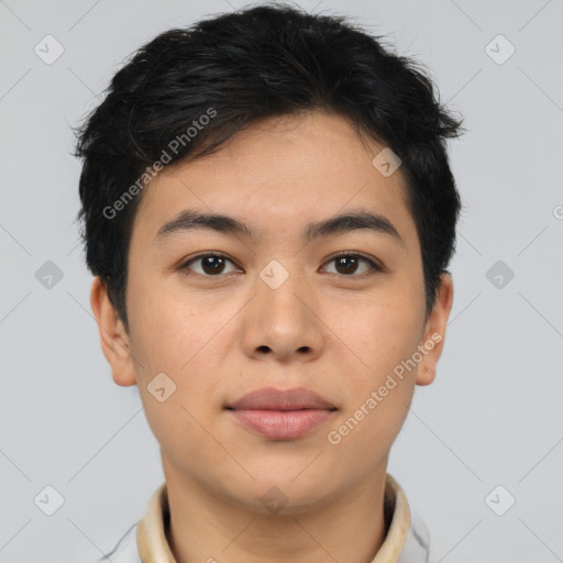 Neutral asian young-adult male with short  black hair and brown eyes