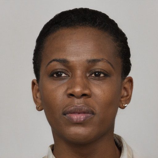 Neutral black young-adult female with short  brown hair and brown eyes