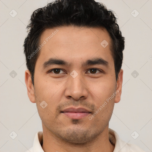 Neutral asian young-adult male with short  brown hair and brown eyes