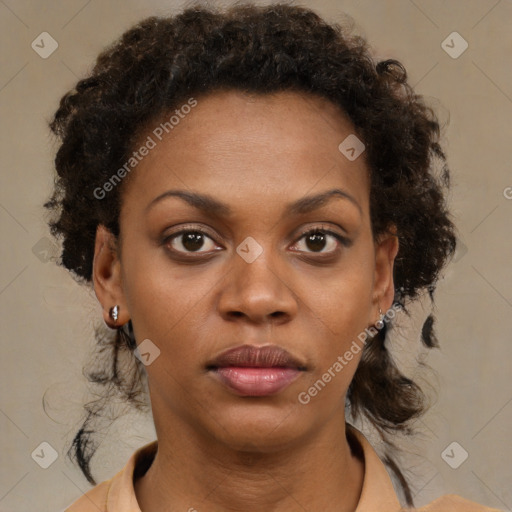 Neutral black young-adult female with short  brown hair and brown eyes