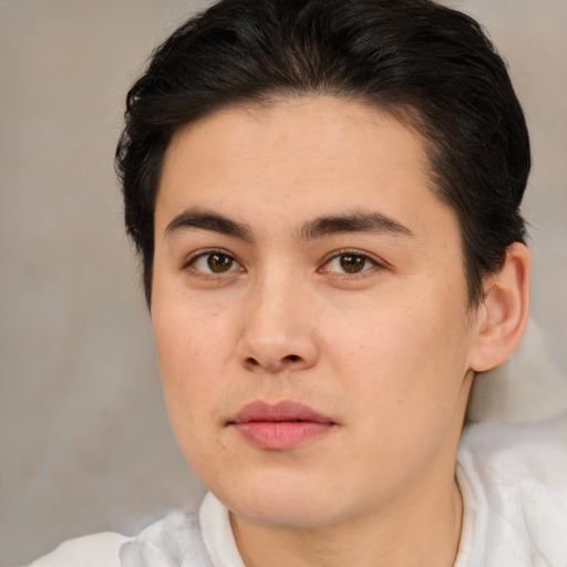 Neutral white young-adult male with medium  brown hair and brown eyes