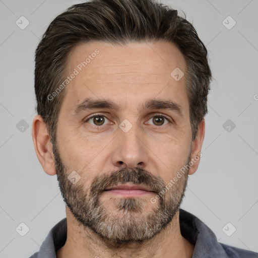 Neutral white adult male with short  brown hair and brown eyes