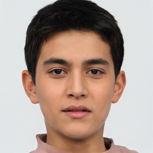 Neutral asian young-adult male with short  brown hair and brown eyes