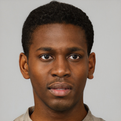 Neutral black young-adult male with short  brown hair and brown eyes