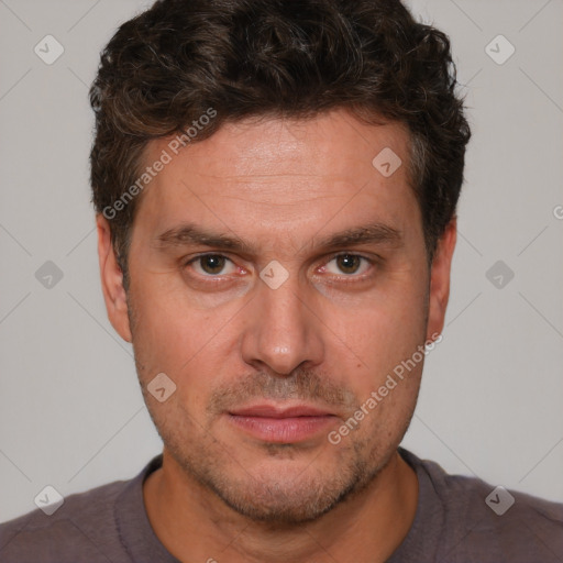 Neutral white adult male with short  brown hair and brown eyes