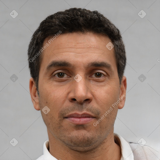 Neutral white adult male with short  brown hair and brown eyes