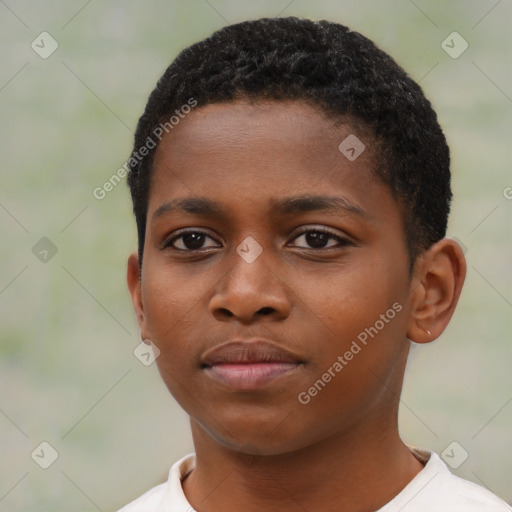 Neutral black young-adult female with short  brown hair and brown eyes