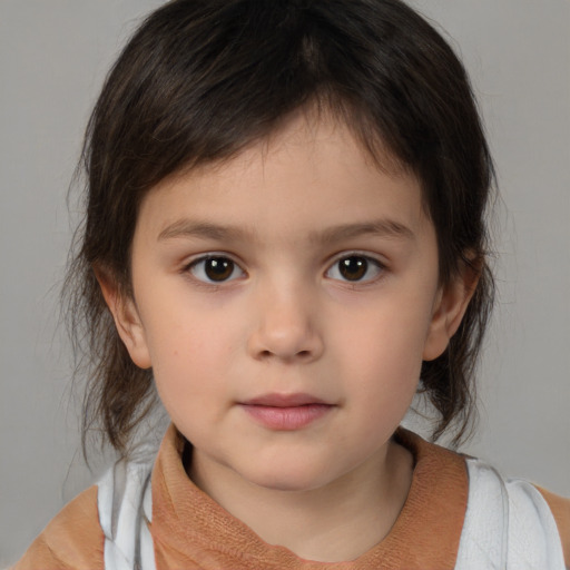 Neutral white child female with medium  brown hair and brown eyes