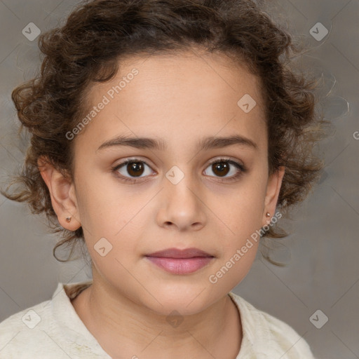 Neutral white child female with medium  brown hair and brown eyes