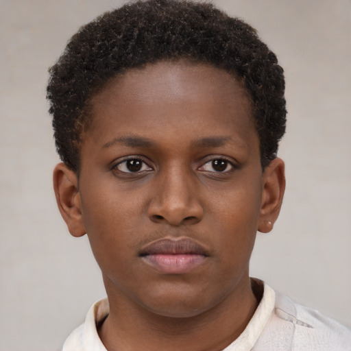 Neutral black young-adult male with short  brown hair and brown eyes