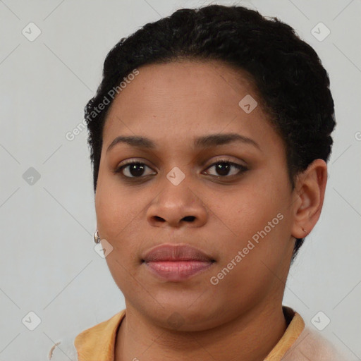 Neutral black young-adult female with short  brown hair and brown eyes