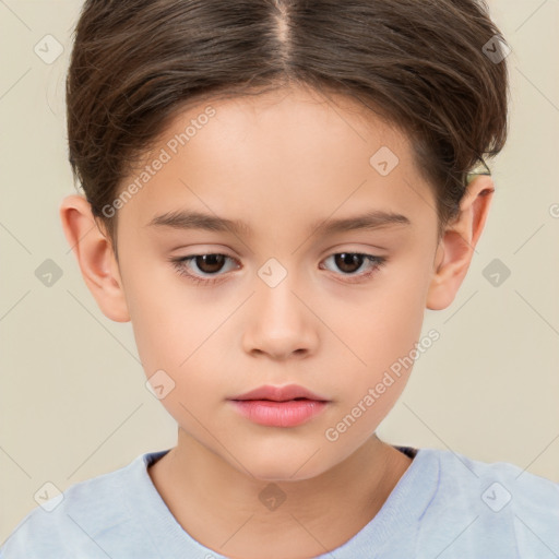 Neutral white child female with short  brown hair and brown eyes