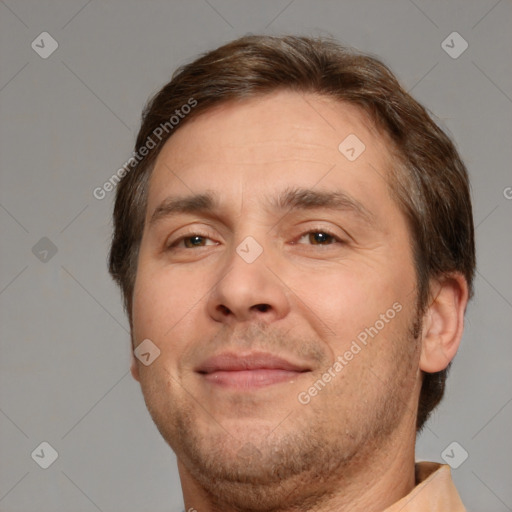 Neutral white adult male with short  brown hair and brown eyes