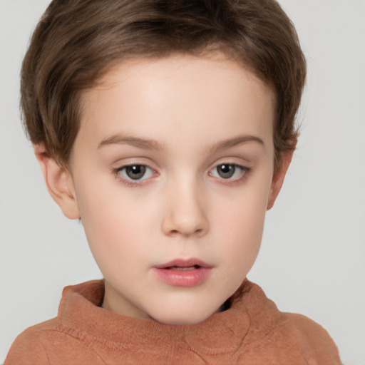 Neutral white child female with short  brown hair and brown eyes