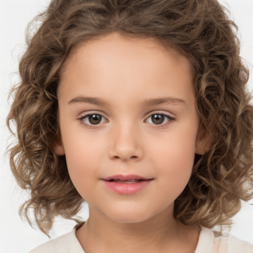 Neutral white child female with medium  brown hair and brown eyes