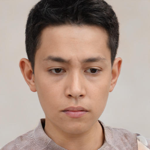 Neutral asian young-adult male with short  brown hair and brown eyes