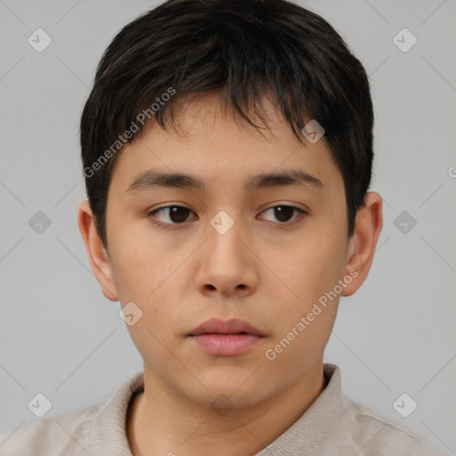 Neutral asian young-adult male with short  brown hair and brown eyes