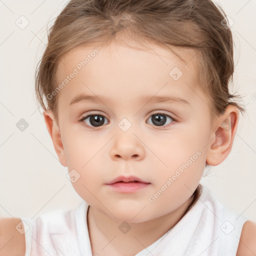 Neutral white child female with short  brown hair and brown eyes