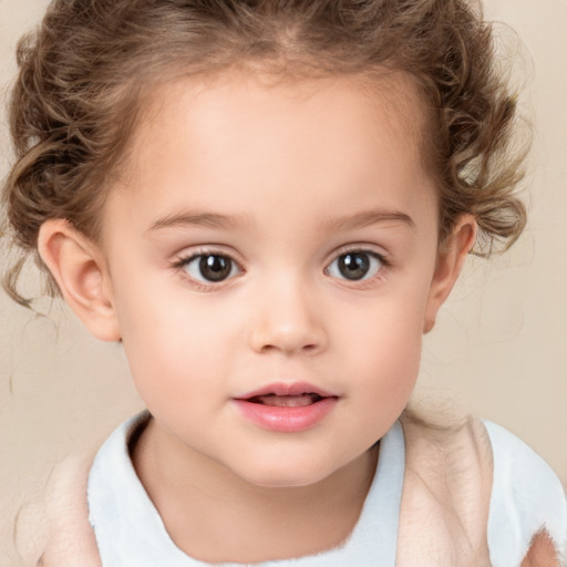 Neutral white child female with short  brown hair and brown eyes