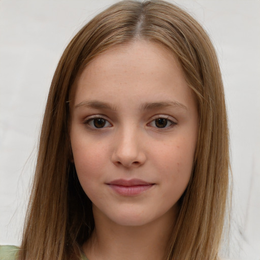 Neutral white child female with long  brown hair and brown eyes